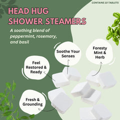 The Herbal Zen Head Hug steamers close-up tablet highlights peppermint-rosemary aromatherapy.