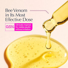 The Honey Code Bee Venom Serum swatch on skin showing plump hydration.