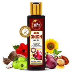 The Indie Earth Red Onion Hair Growth Oil bottle showing premium natural hair care for strength.