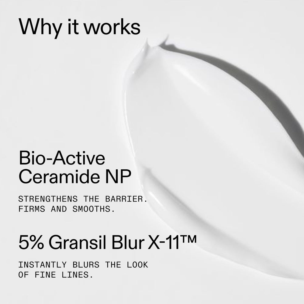 The INKEY List Bio-Active Ceramide Repairing and Plumping Moisturizer label close-up with product name and testing.