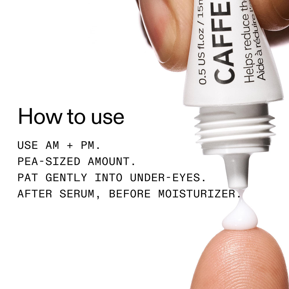 The INKEY List Caffeine Eye Cream tube closeup for travel-friendly use