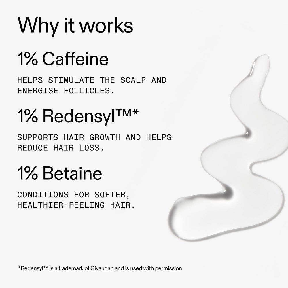 The INKEY List caffeine scalp treatment application on scalp demonstrates overnight use for potential benefits.