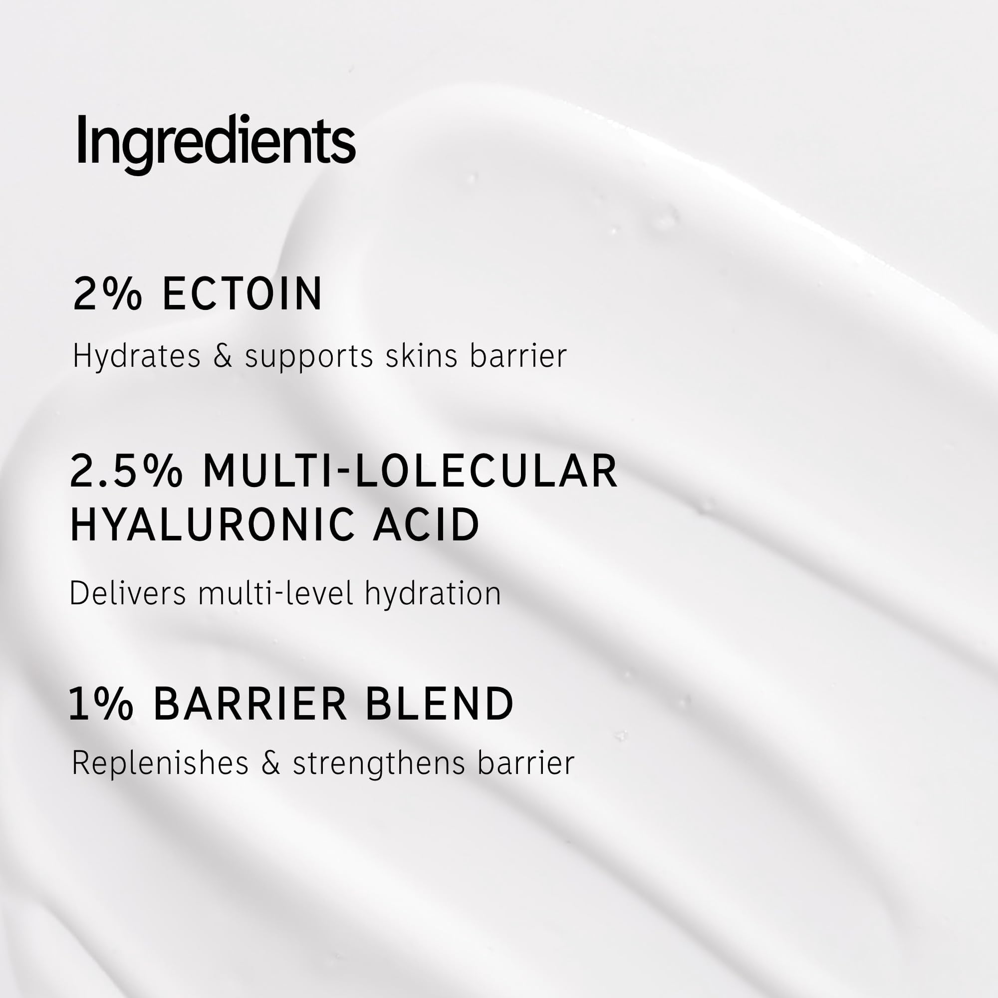 The INKEY List Ectoin Hydro-Barrier Serum ingredients bottle label highlights 2.5% hyaluronic acid