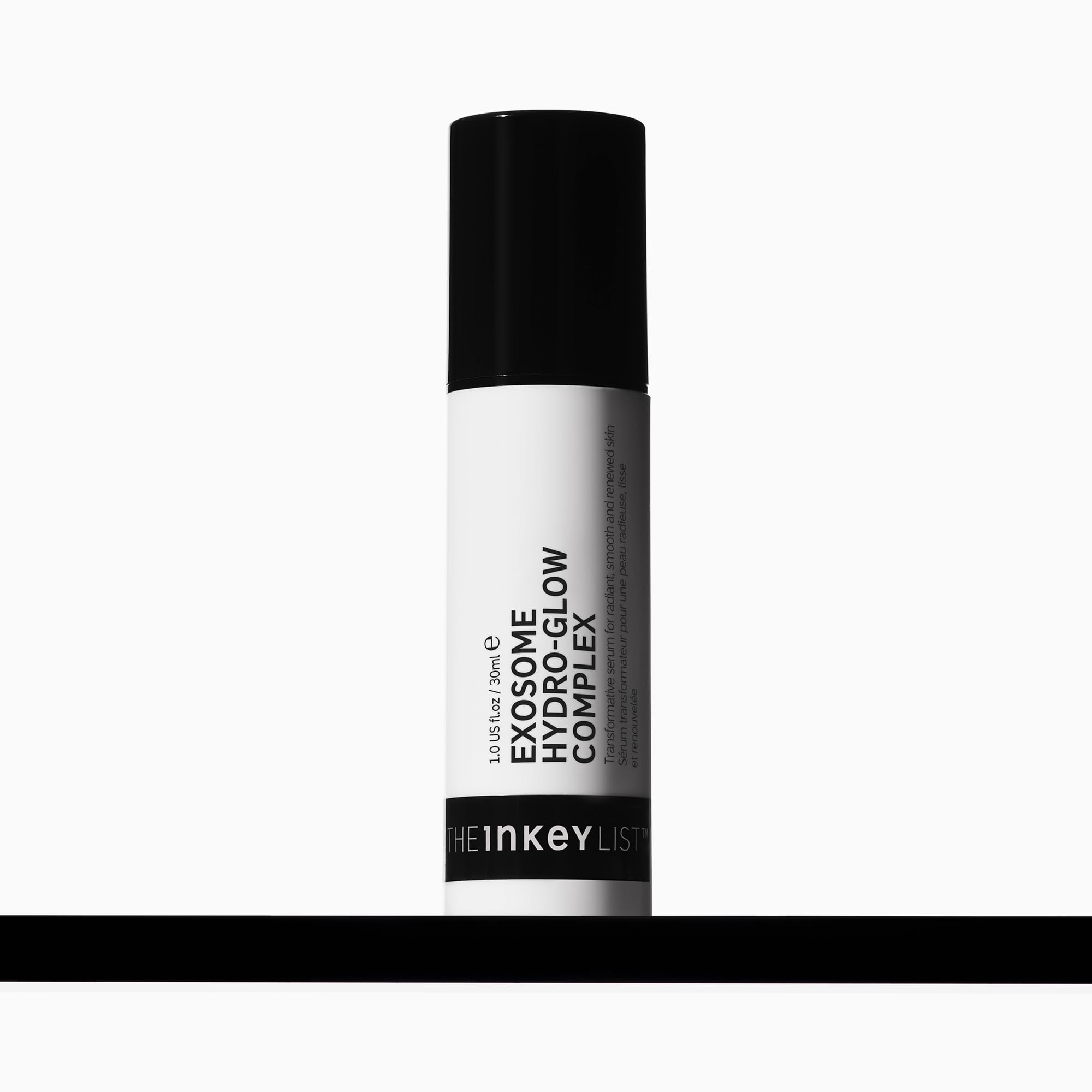 The INKEY List Exosome Hydro-Glow Complex bottle shows advanced hydration for radiant skin.
