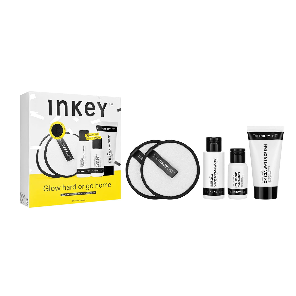 The INKEY List Glow Hard or Go Home gift set box, complete glow routine.