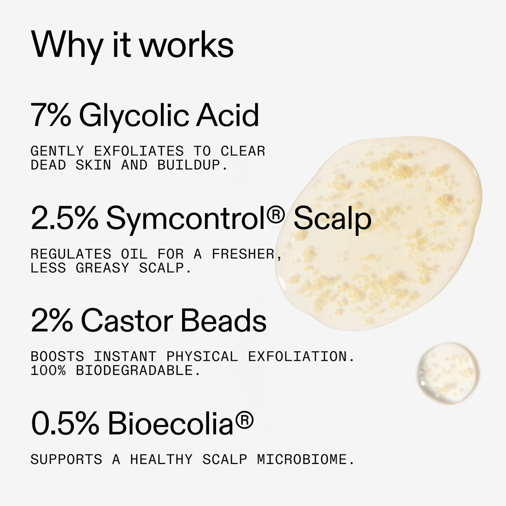Application scene showing gentle scalp massage with The INKEY List scrub.