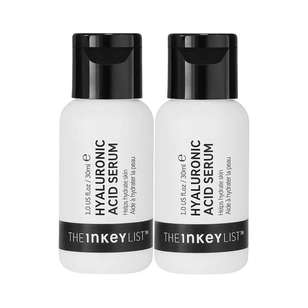 The INKEY List Hyaluronic Acid Serum Duo front pack for multi-layer hydration and pair of bottles