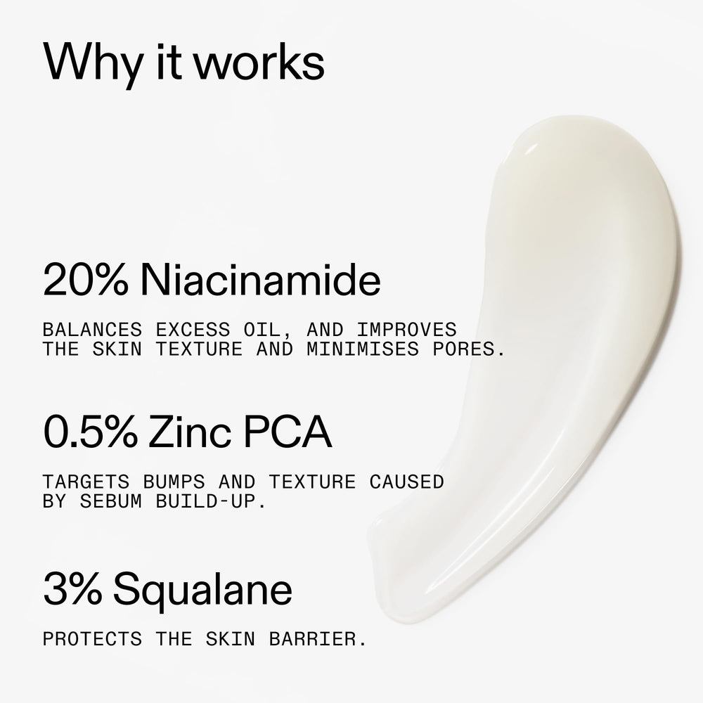 The INKEY List Niacinamide serum pore closeup suggests reduced shine and clearer look.