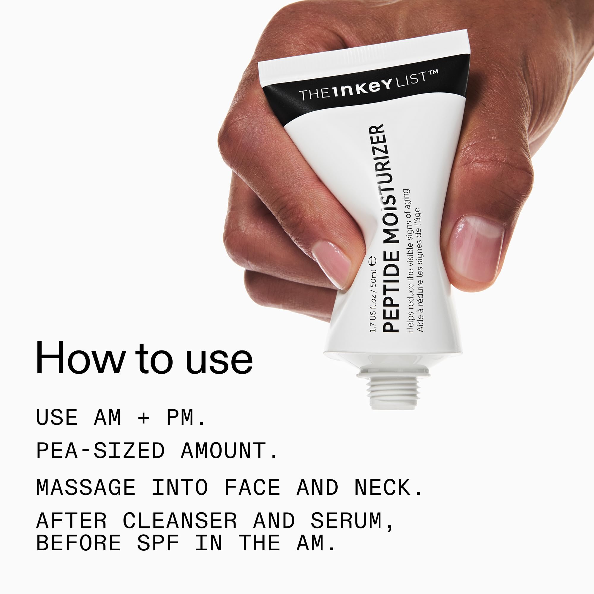 The INKEY List Peptide Moisturizer packaging communicates cruelty-free, pregnancy-friendly skincare.