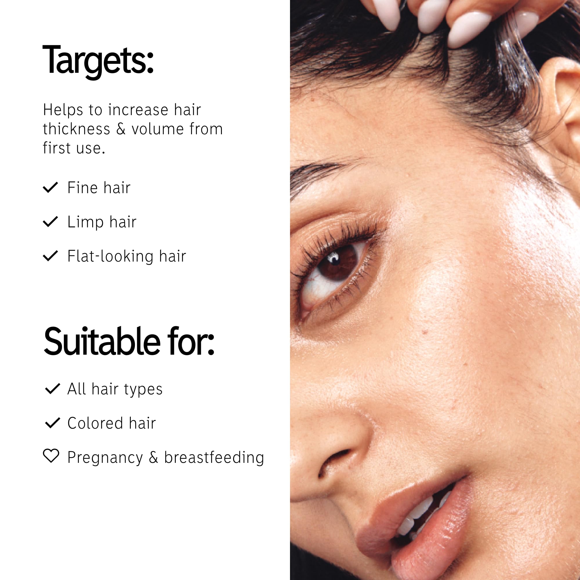 The INKEY List Peptide Volumizing Hair Treatment closeup highlights peptides and Betaine conditioning.