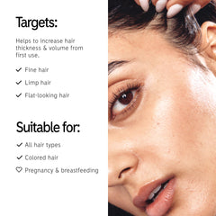 The INKEY List Peptide Volumizing Hair Treatment closeup highlights peptides and Betaine conditioning.