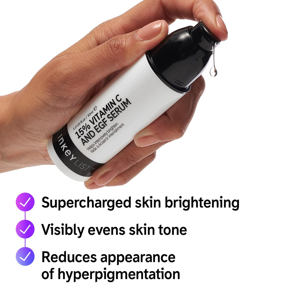 The INKEY List ingredients graphic highlights 15% Ascorbyl Glucoside and EGF.