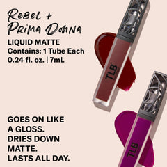 The Lip Bar Prima Donna swatches reveal vibrant fuchsia-purple pigment with long-lasting appeal.