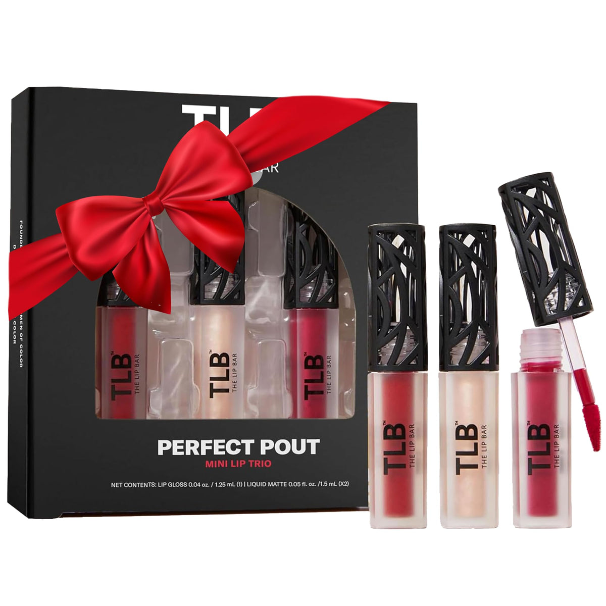 The Lip Bar Perfect Pout Mini Trio Gift Box - holiday-ready, travel-sized makeup set.