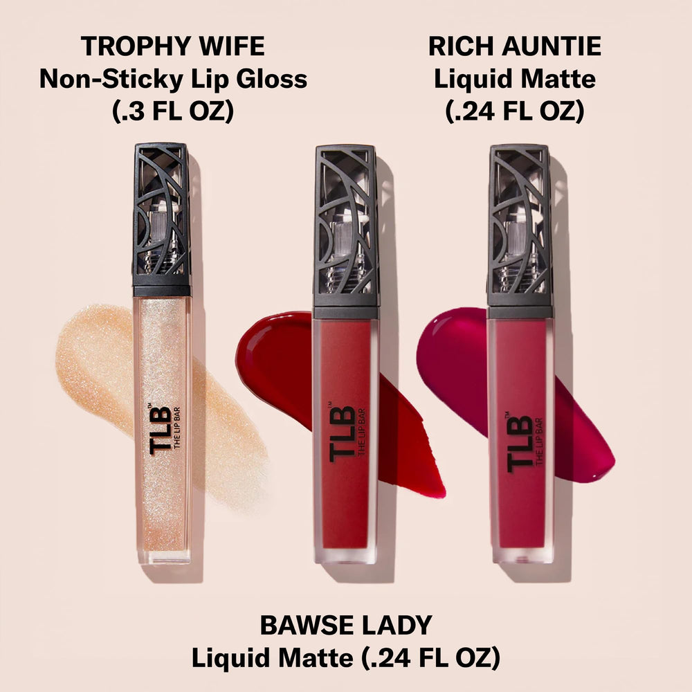 The Lip Bar Trophy Wife champagne shimmer gloss - high-shine, non-sticky moisture.