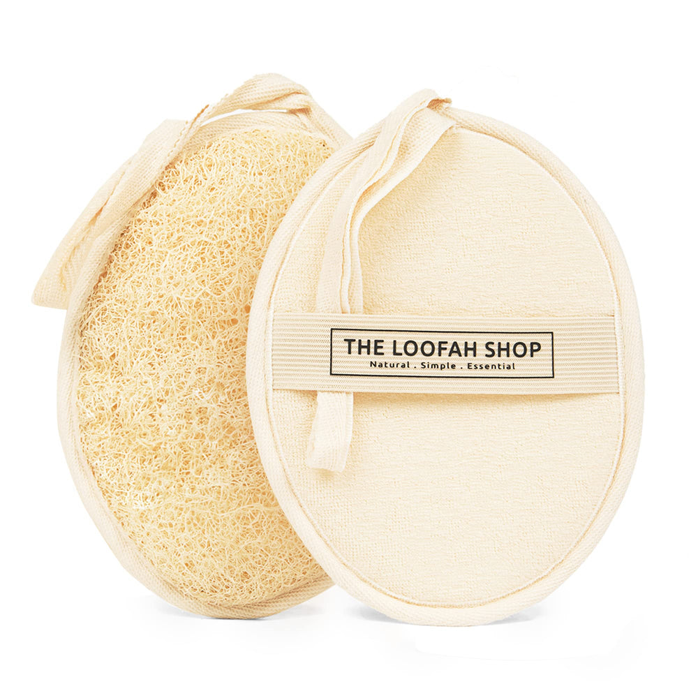 Esponja de baño The Loofah Shop con lufa natural egipcia, exfoliación suave.