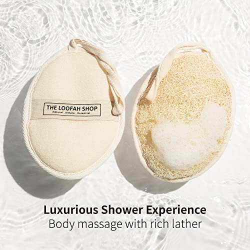 The Loofah Shop loofah with elastic strap provides secure, slip-free use.