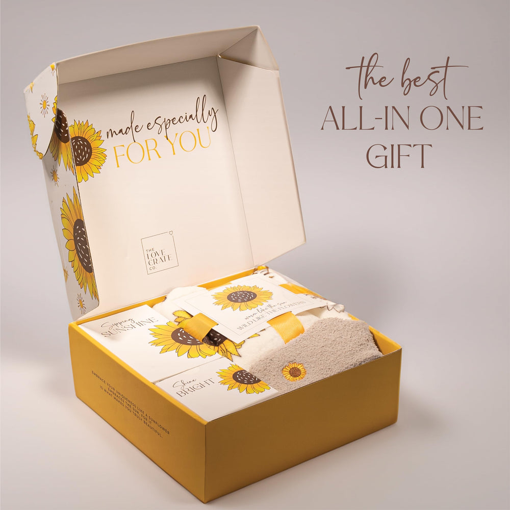The Love Crate Co sunflower socks offer cozy comfort and mood-boosting style.