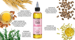 Close-up of amber oil bottle highlighting nutrient-rich ingredients