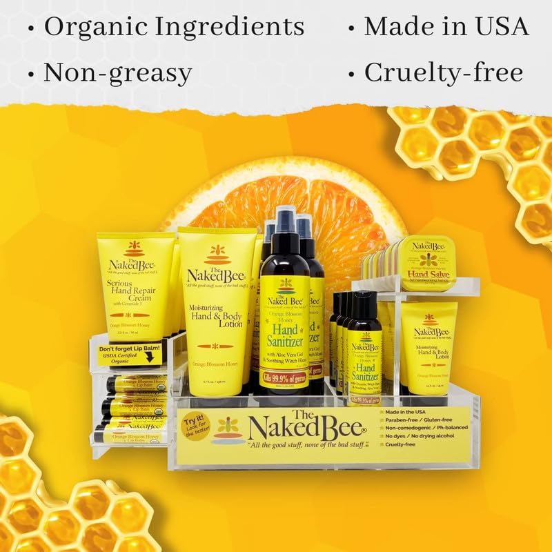 The Naked Bee cruelty-free logo with product features on label.