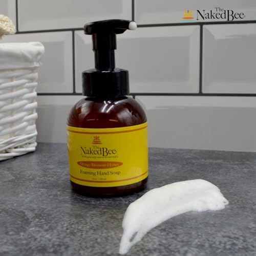 The Naked Bee foaming soap pump demonstrates easy mess-free dispensing.