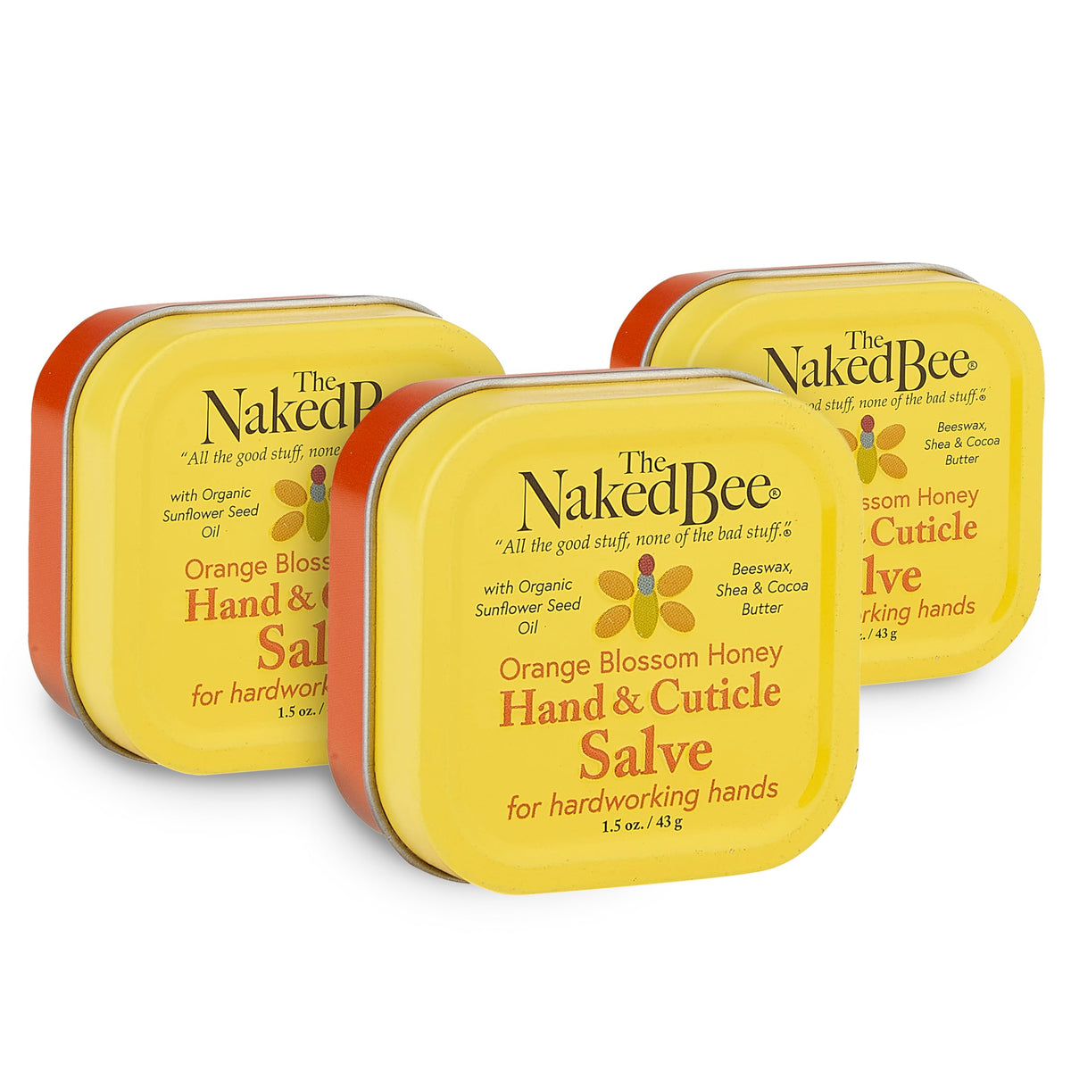 The Naked Bee orange blossom hand salve 3 pack provides rich moisture for everyday hands