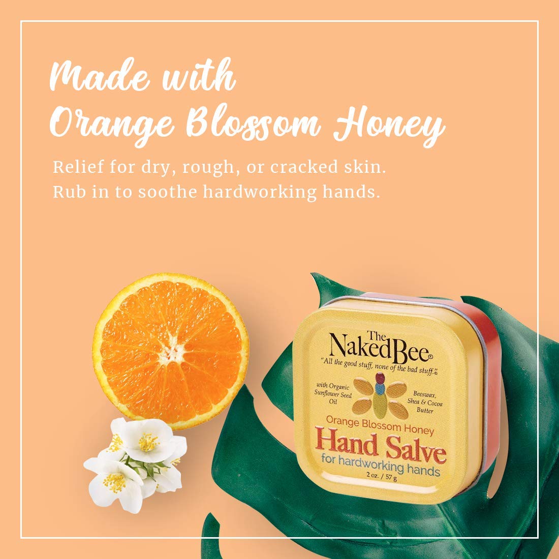 Close-up of The Naked Bee hand salve tube showing creamy moisture