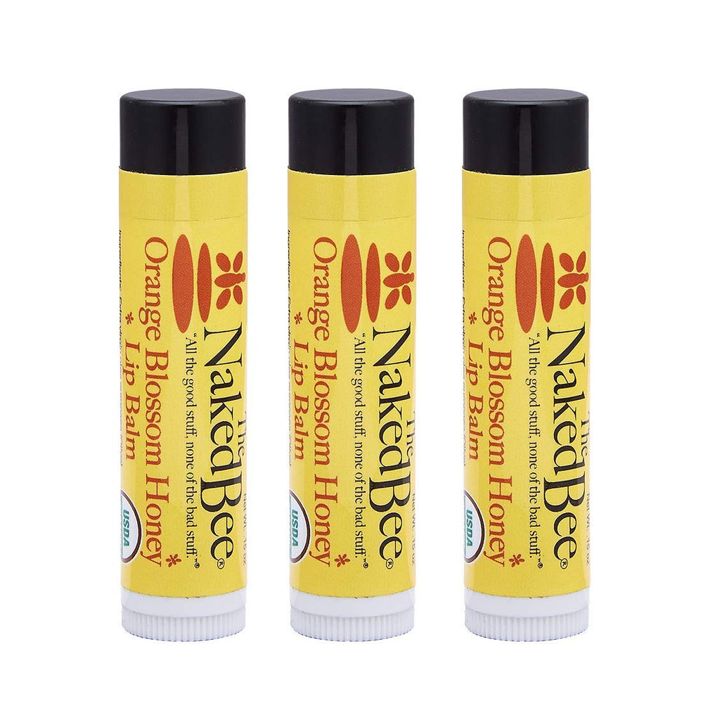 The Naked Bee Orange Blossom Honey Lip Balms 3-pack, front view for smooth, hydrated lips.
