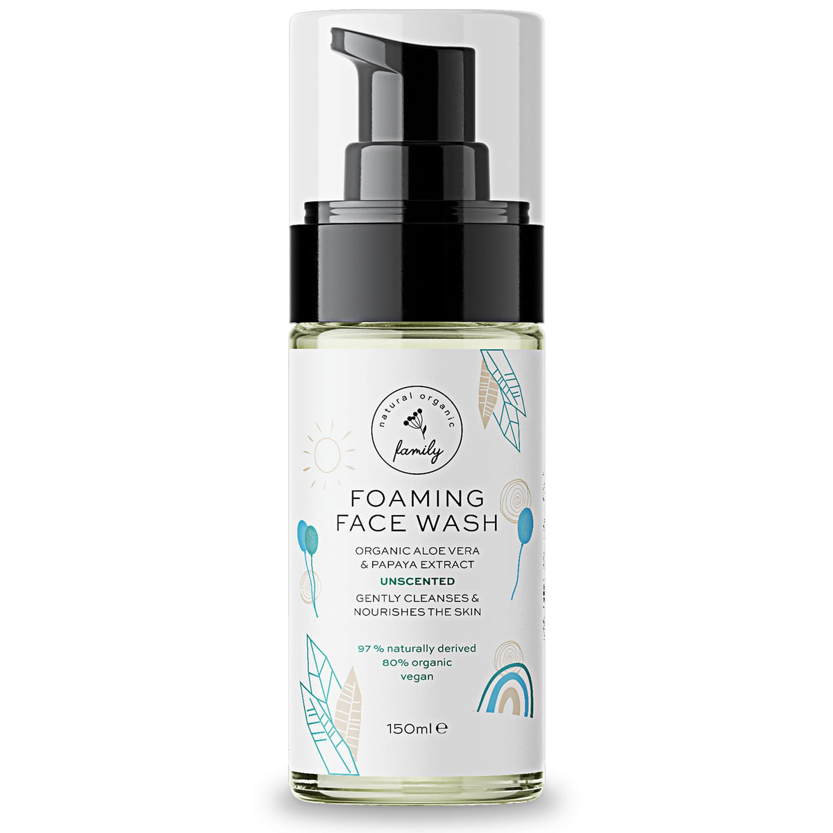 The Natural and Organic Family Kids Foaming Face Wash bottle delivers gentle cleansing for sensitive skin.