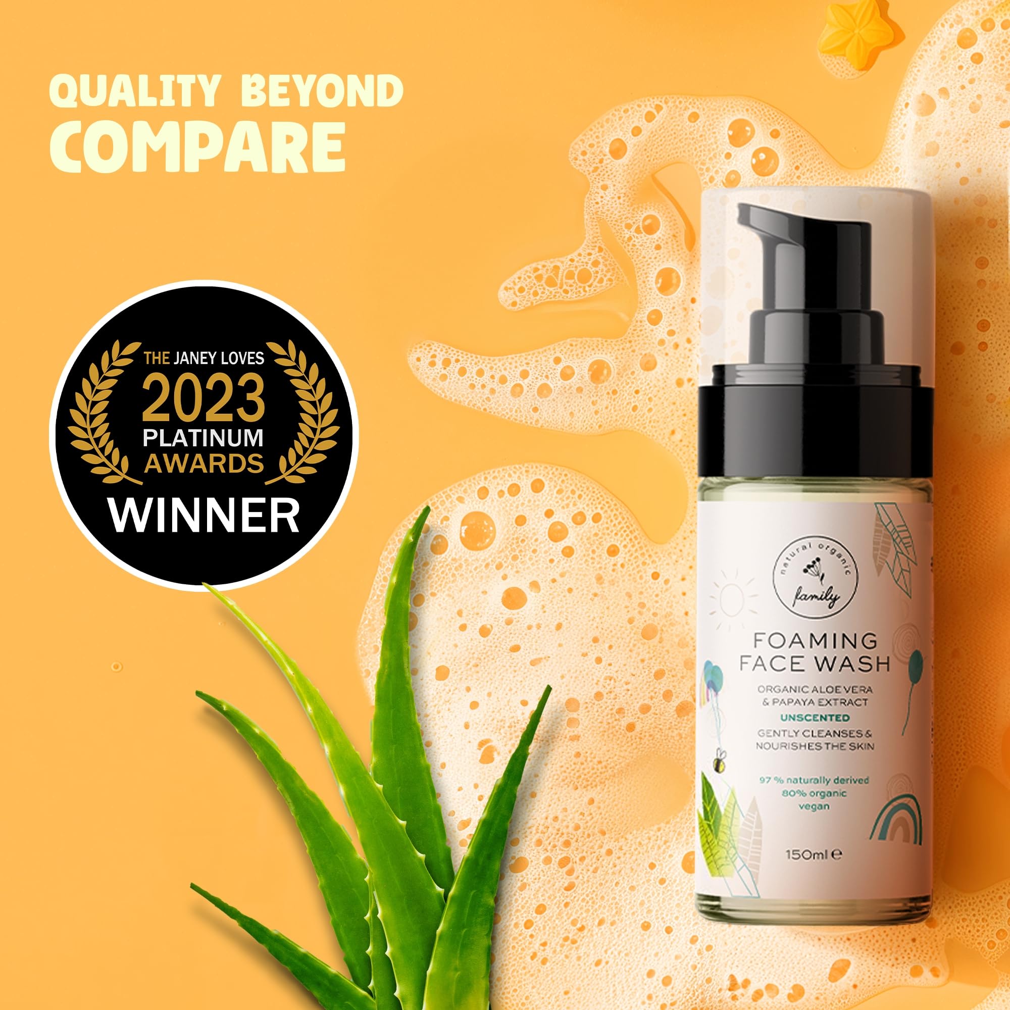 The Natural and Organic Family Kids Foaming Face Wash papaya extract gently cleanses and exfoliates.