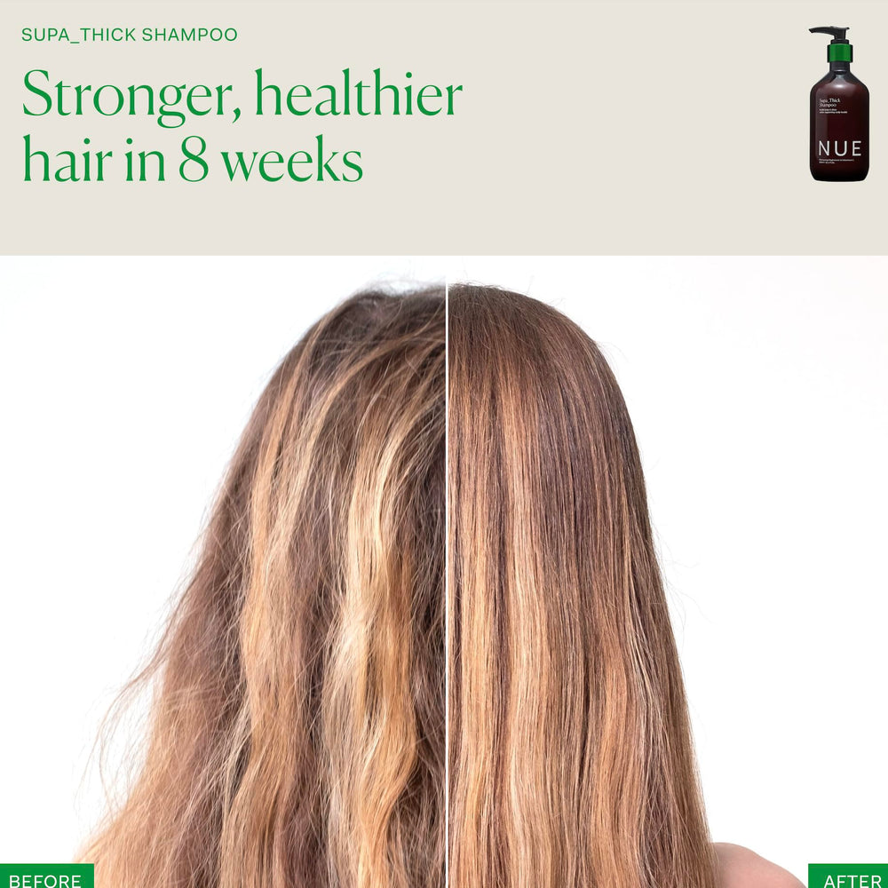 The Nue Co SUPA THICK scalp-care image showcases gentle, nourishing formula.
