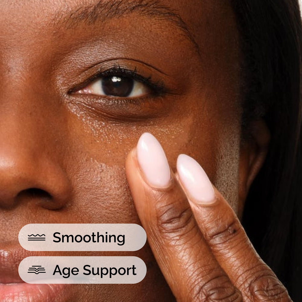 The Ordinary serum applied to forehead demonstrating targeted smoothing benefit during use