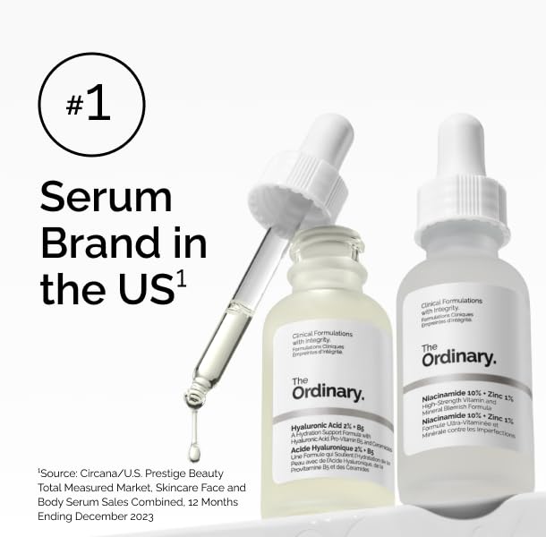 The Ordinary bottle staged on bathroom shelf showcasing daily routine integration benefit