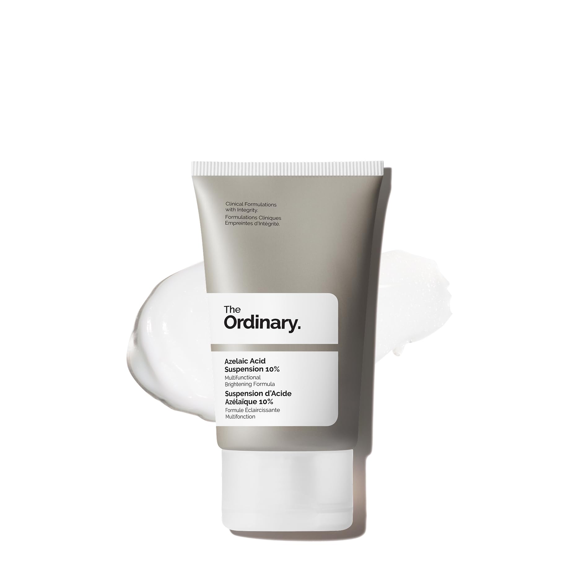 The Ordinary azelaic acid front packaging showing tube and label, clear ingredient benefit