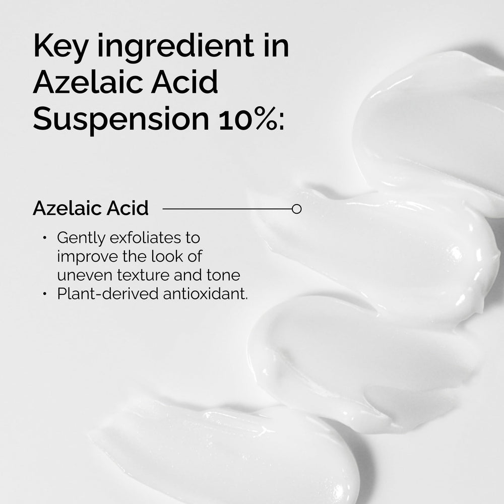 The Ordinary azelaic acid texture close-up highlighting mousse-like cream and quick absorption