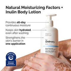 The Ordinary Natural Moisturizing Factors + Inulin body lotion dispensed from pump for fast hydration