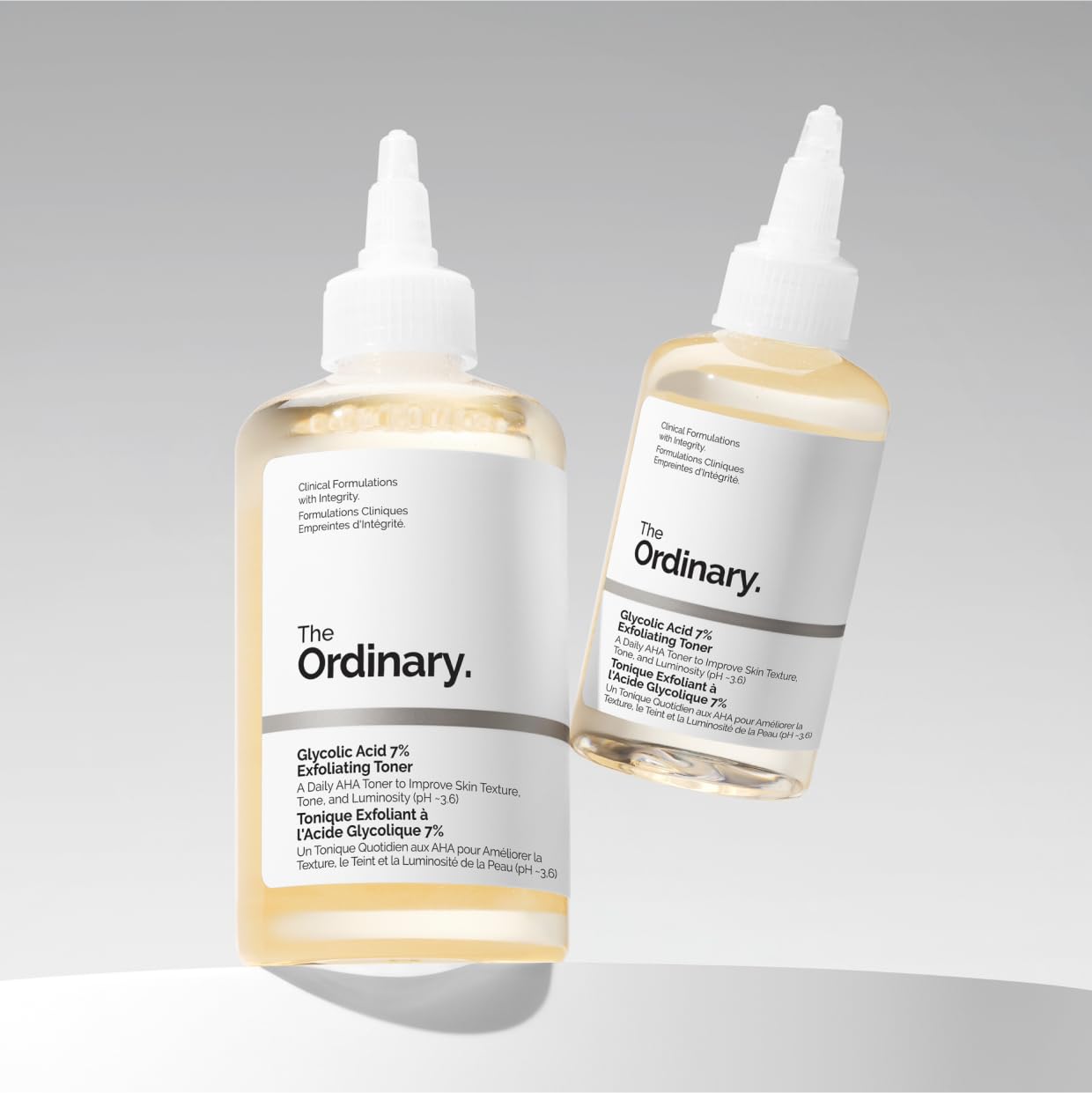 Ingredient label of The Ordinary toner highlighting glycolic acid and botanical extracts