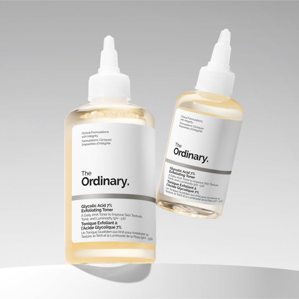 Ingredient label of The Ordinary toner highlighting glycolic acid and botanical extracts