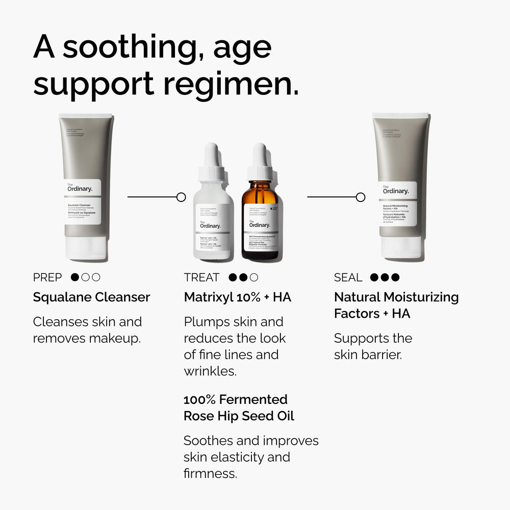 The Ordinary label detail with ingredients list highlighting peptide and hyaluronic benefits