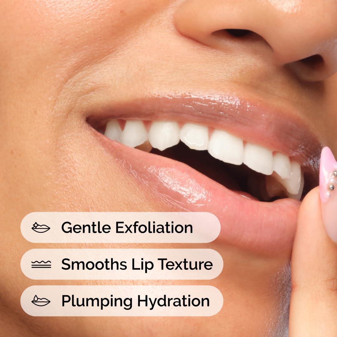 The Ordinary lip serum applied on lips before and after to illustrate smoother, hydrated lip appearance