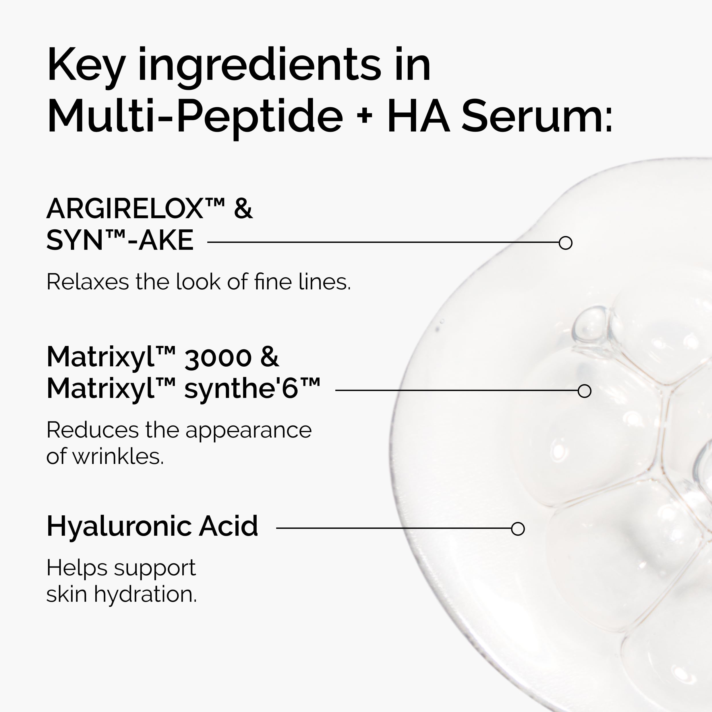 The Ordinary Multi-Peptide + HA Serum dropper dispensing serum for improved skin smoothness
