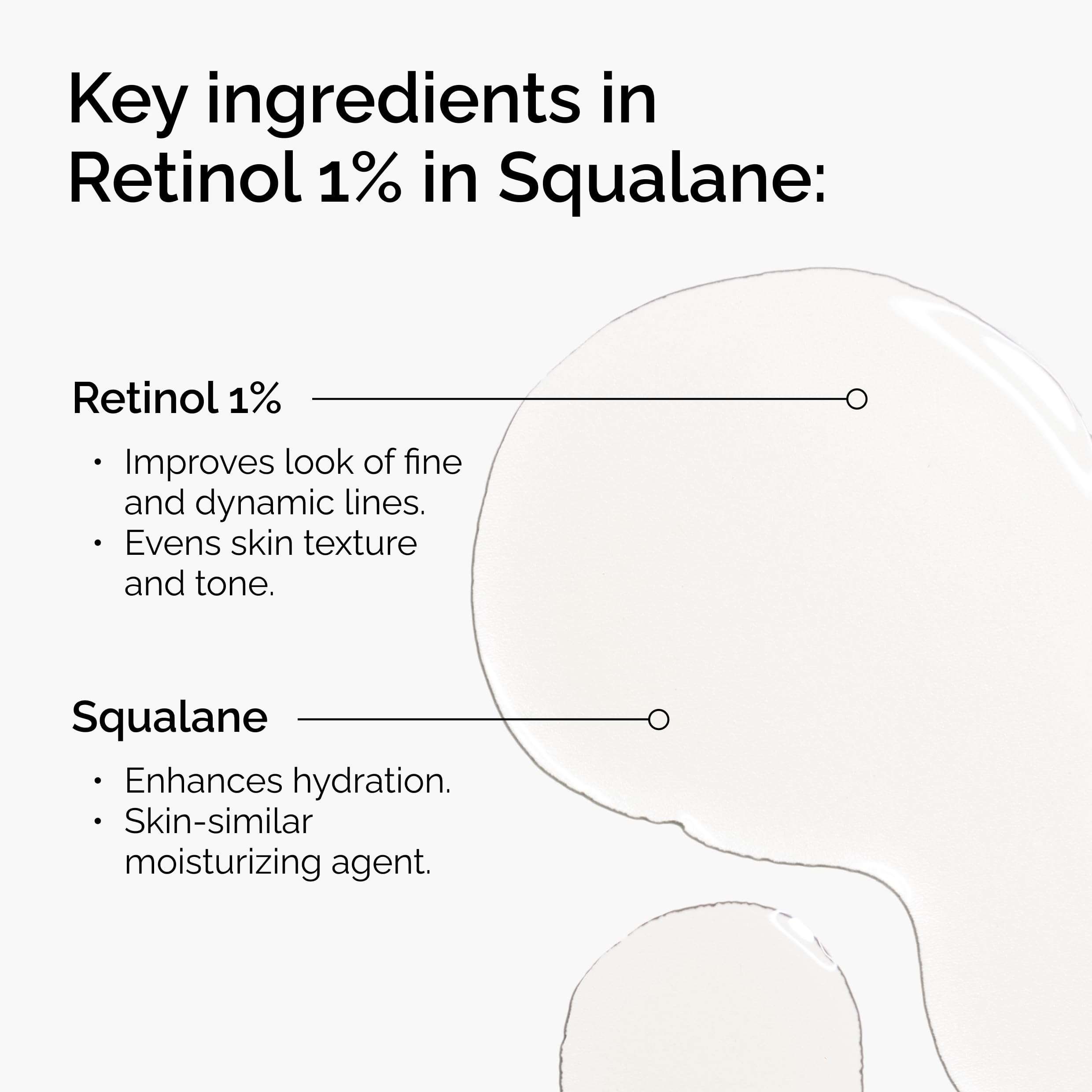 The Ordinary close-up of serum texture in hand, shows lightweight squalane conditioning