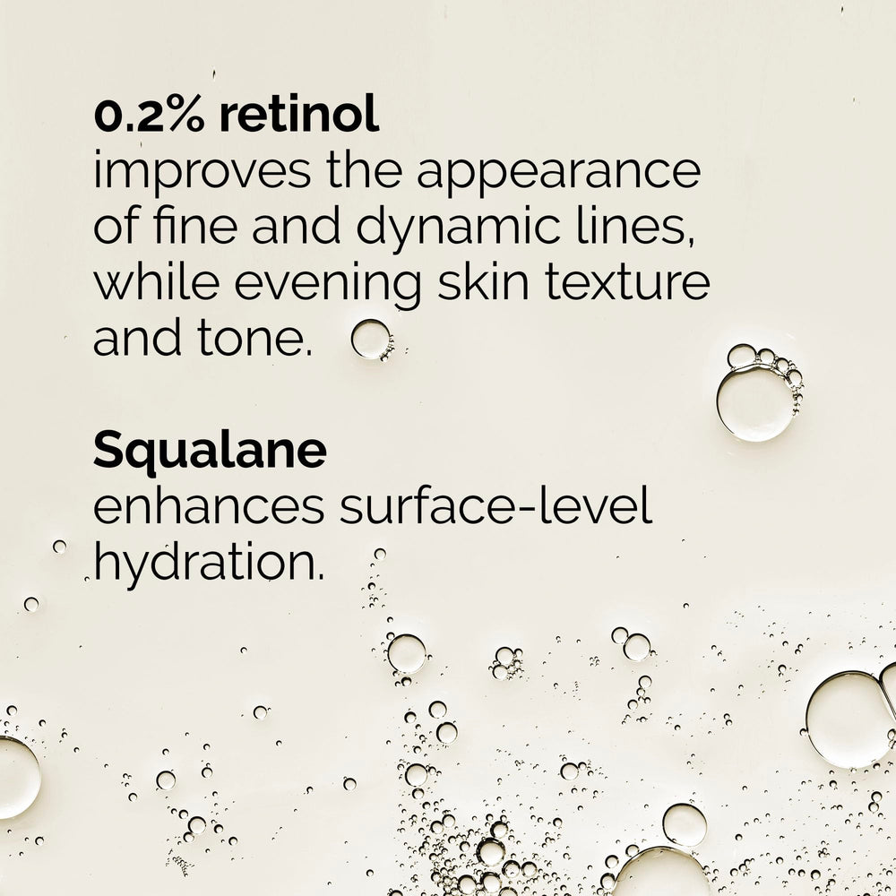 The Ordinary retinol texture close-up highlighting lightweight squalane blend for hydration
