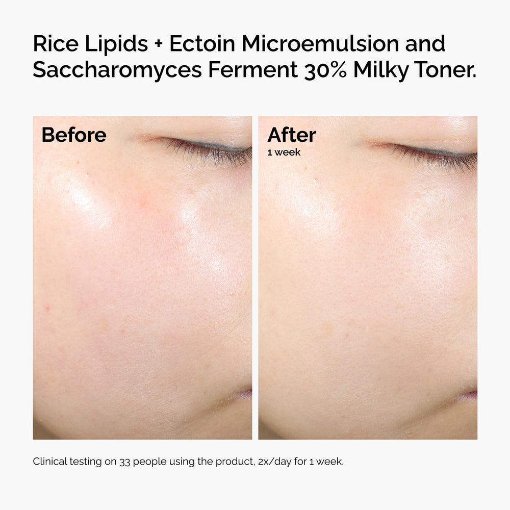 Rice grains with The Ordinary highlighting rice lipids ingredient and moisture retention