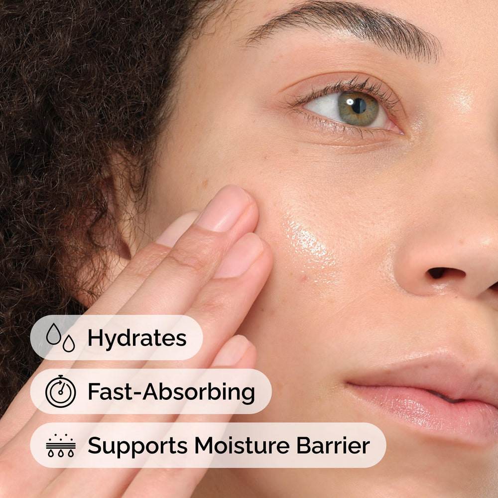 The Ordinary squalane being applied to cheek for moisture barrier support, shows layering