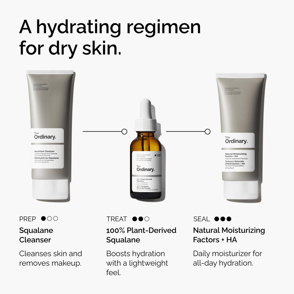 The Ordinary squalane bottle next to coin for size comparison, clarifies 1 fl oz scale
