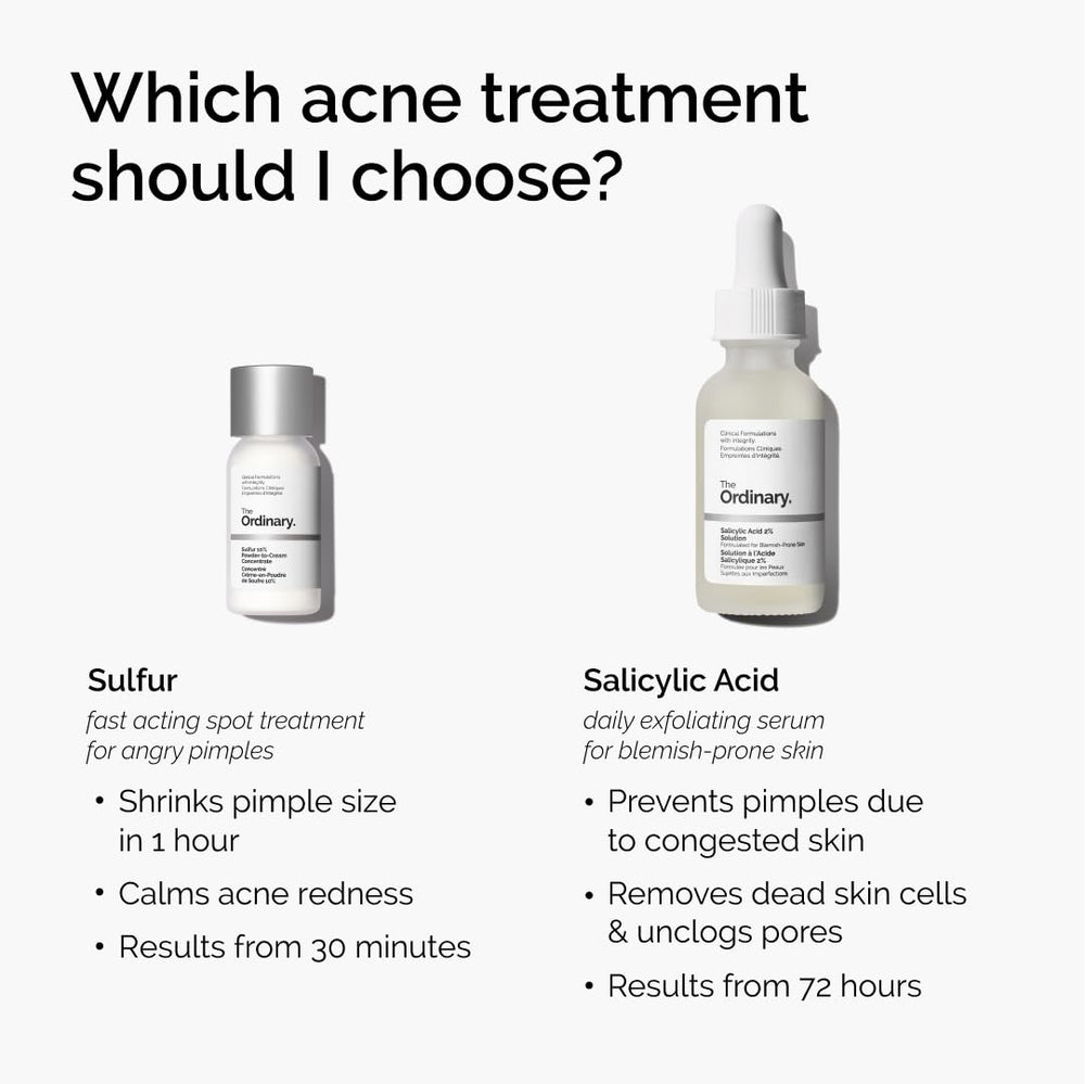 The Ordinary sulfur before after spot treated area demonstrating reduced redness