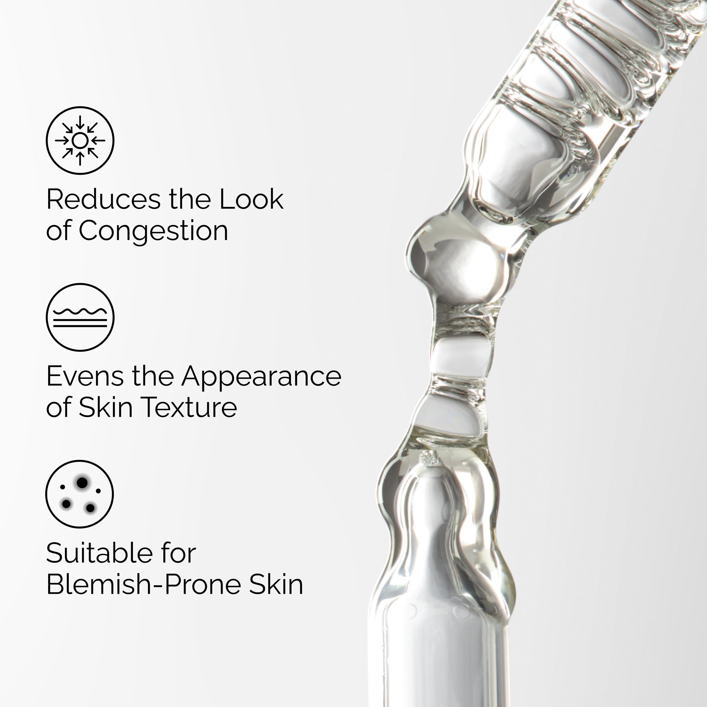 The Ordinary clear serum texture close-up highlighting lightweight, non-greasy feel