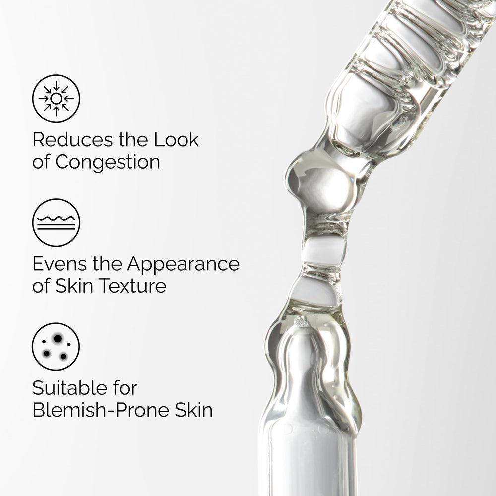 The Ordinary clear serum texture close-up highlighting lightweight, non-greasy feel