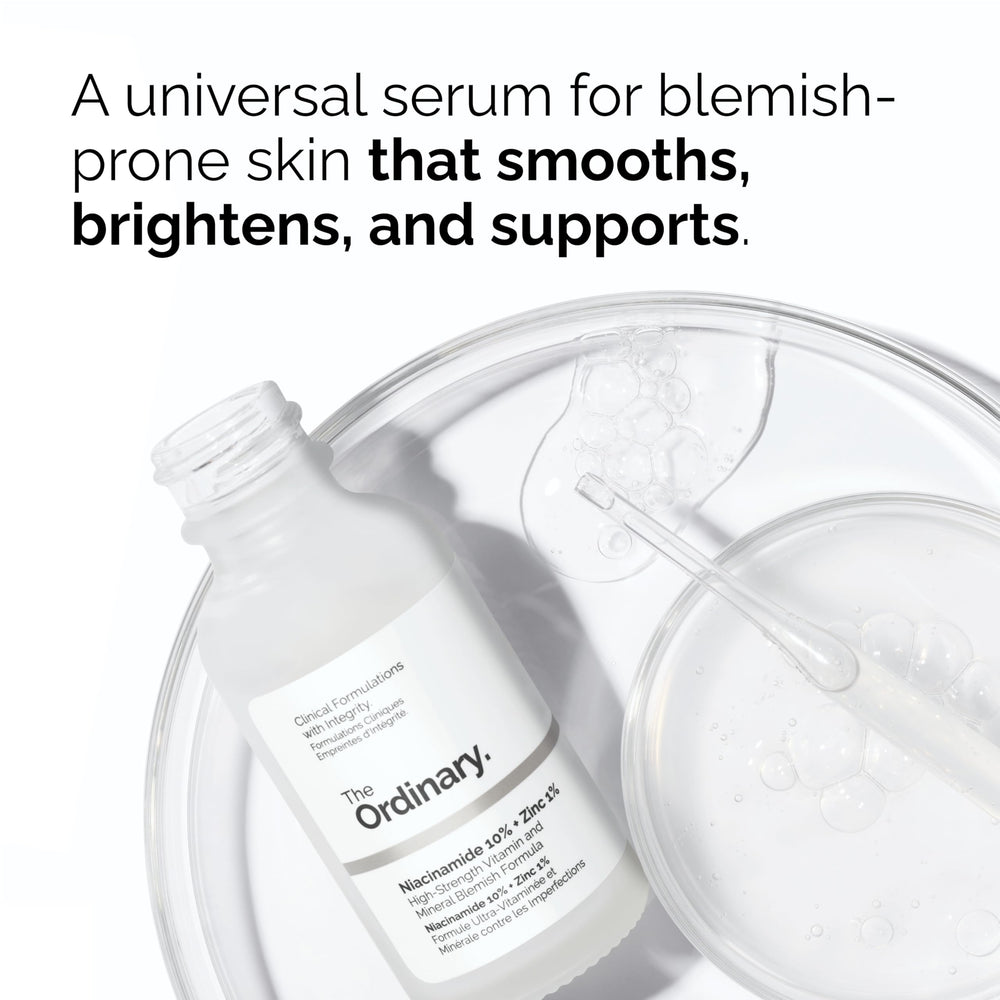 The Ordinary three bottles staged in bathroom, easy daily routine visualization